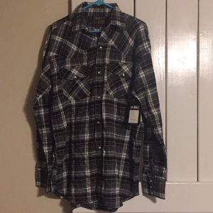 Flannel plaid pearl-snap shirt